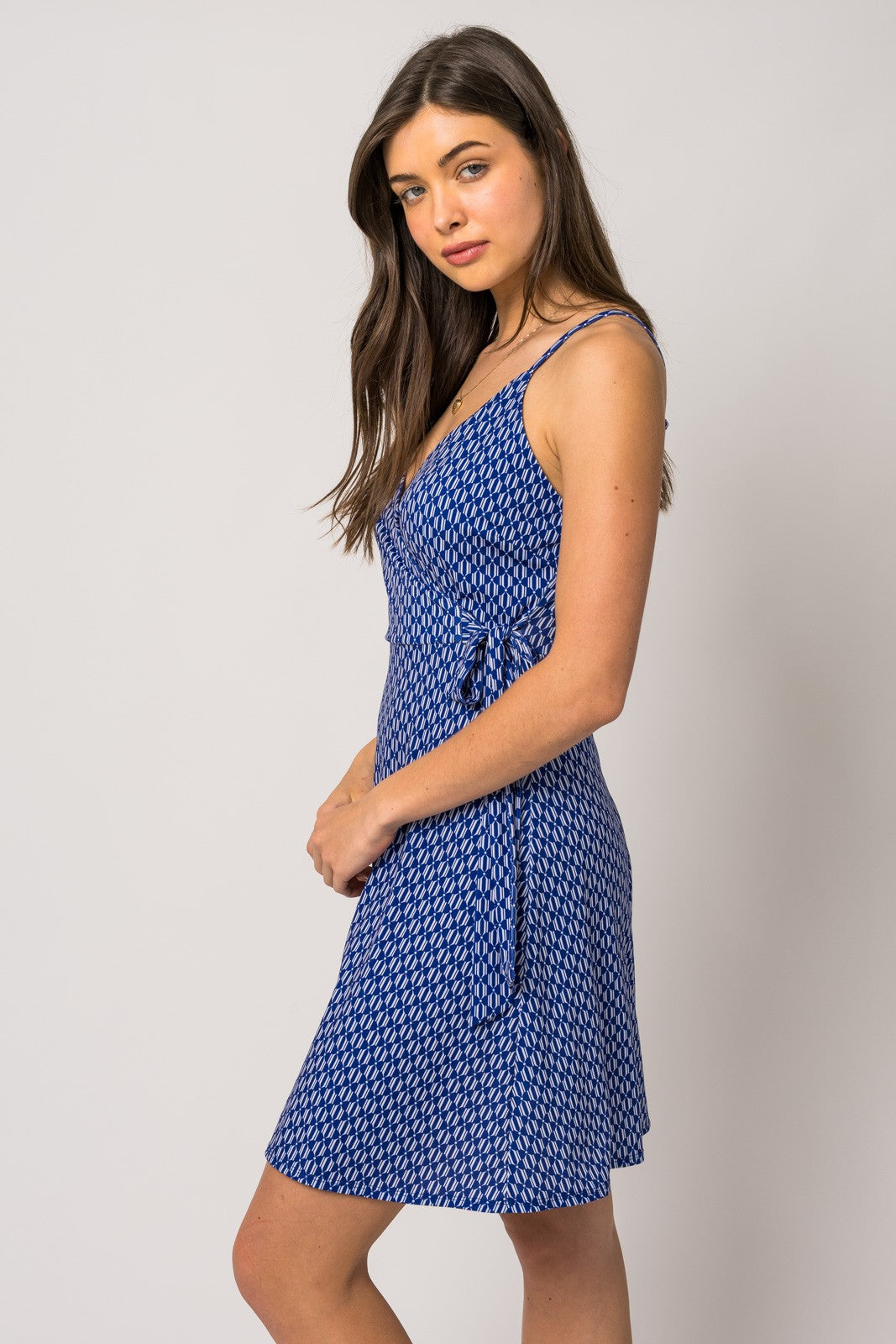 Abstract Bow Print Faux Wrap Dress