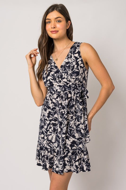 Navy & Ivory Floral Print Wrap Dress