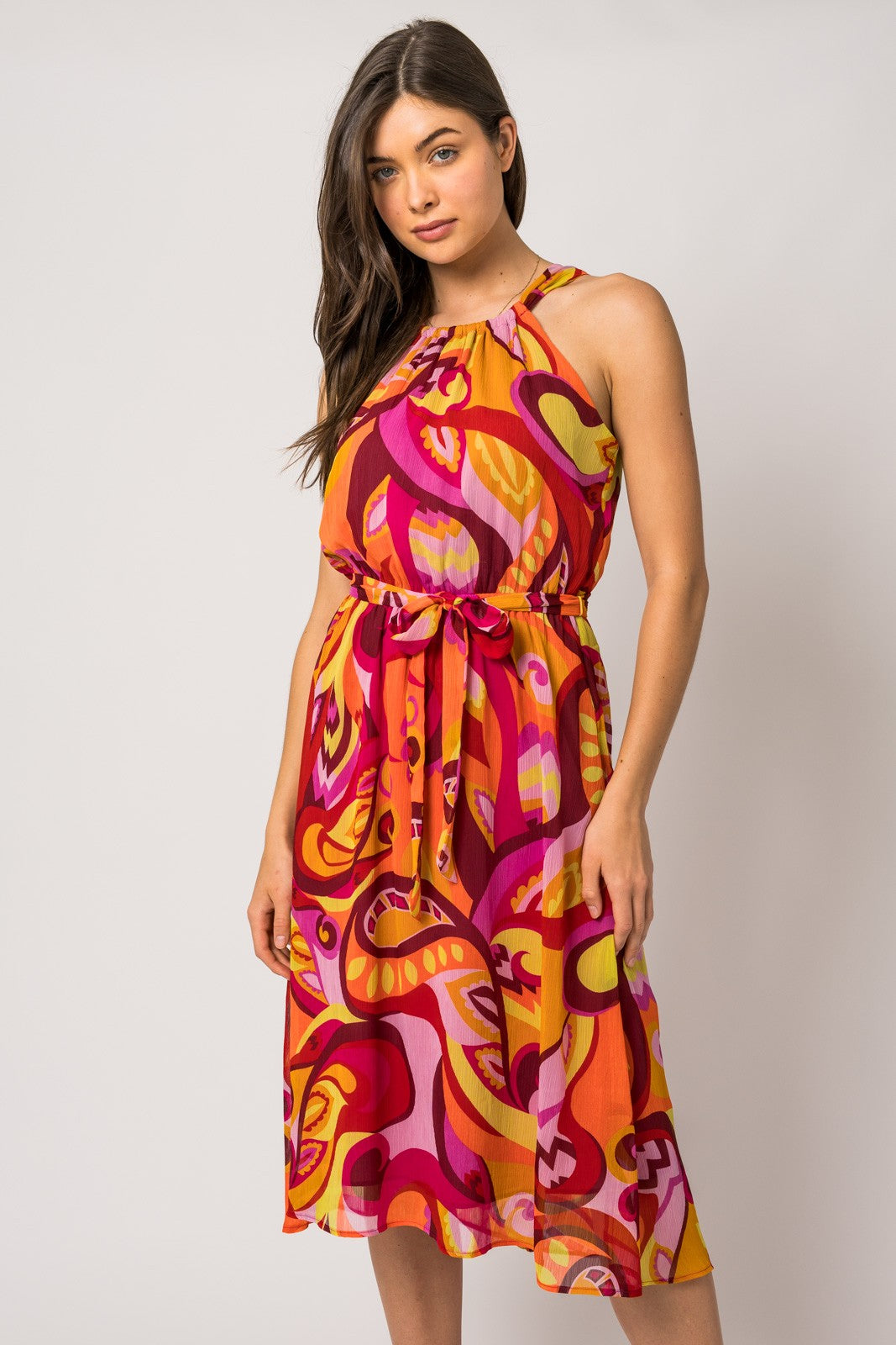 Halter Neck Abstract Midi Dress