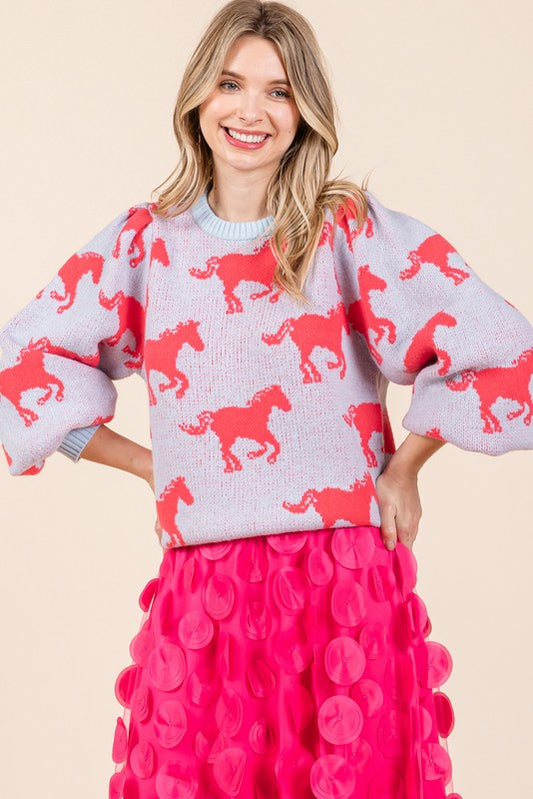 Horse Print Knit Sweater