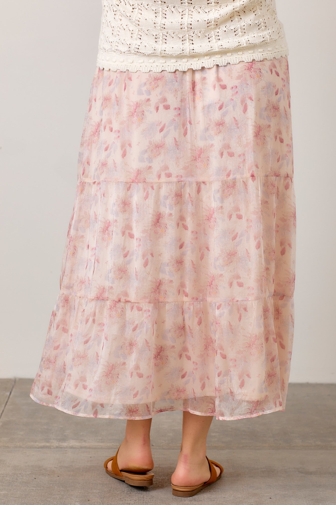 Floral Print Tiered Midi Skirt (Plus Size)