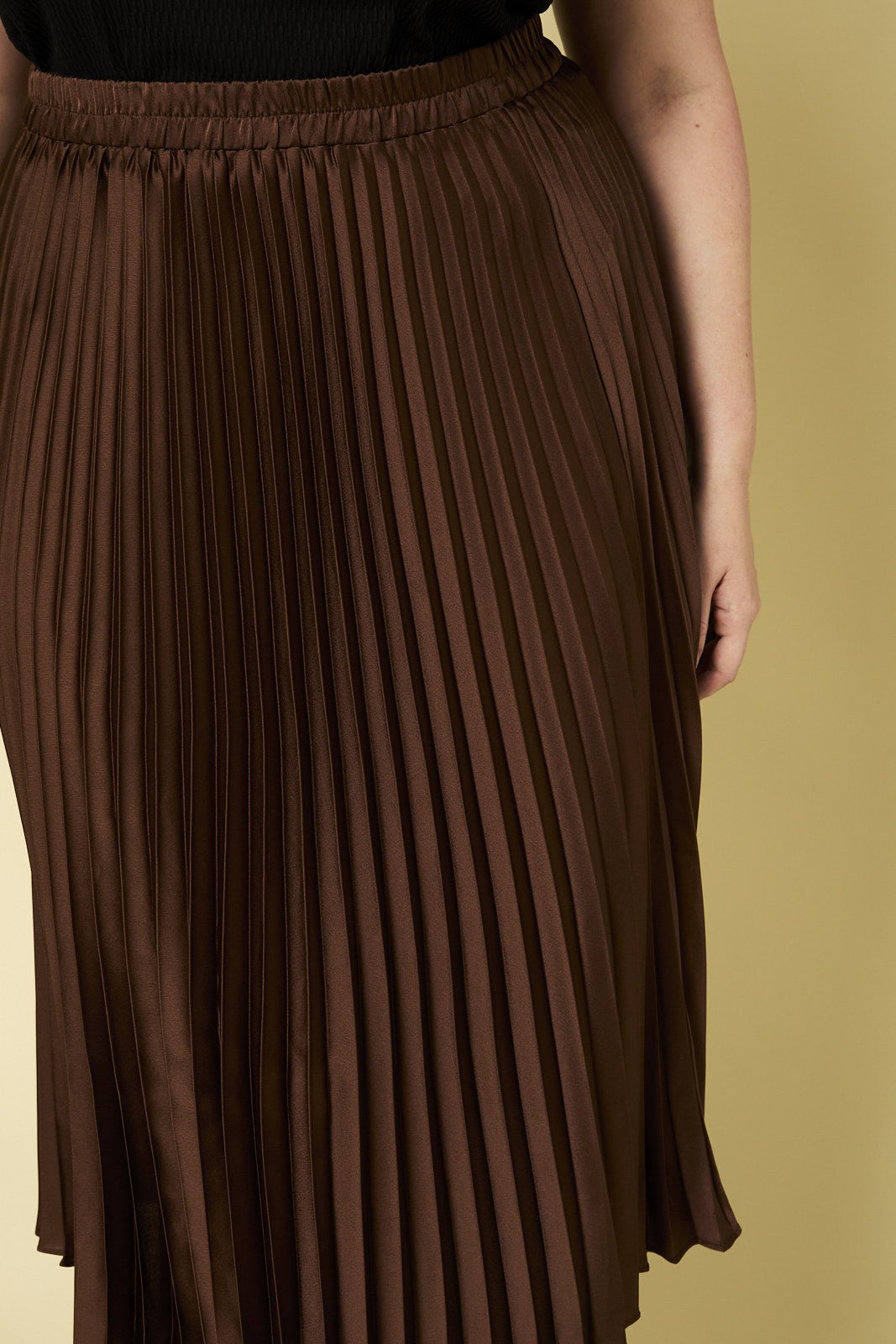 Elastic Waist Pleated Midi Skirt (Plus Size - Chocolate)