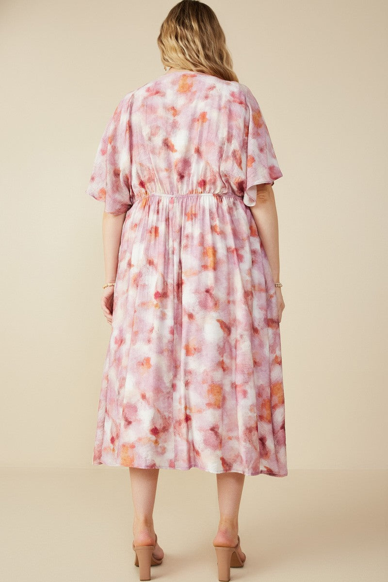 Hazy Floral Elastic Detail Dress (Plus Size)