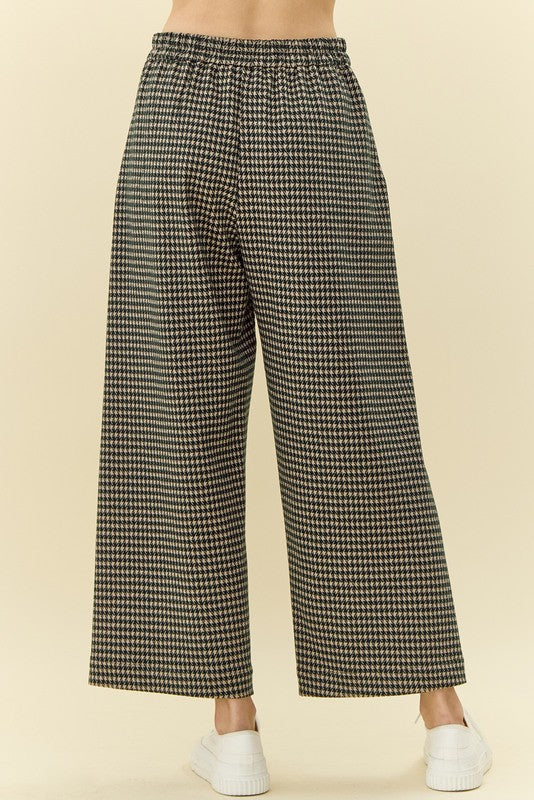 High Rise Front Pocket Wide Leg Houndstooth Pants (S - 3XL)