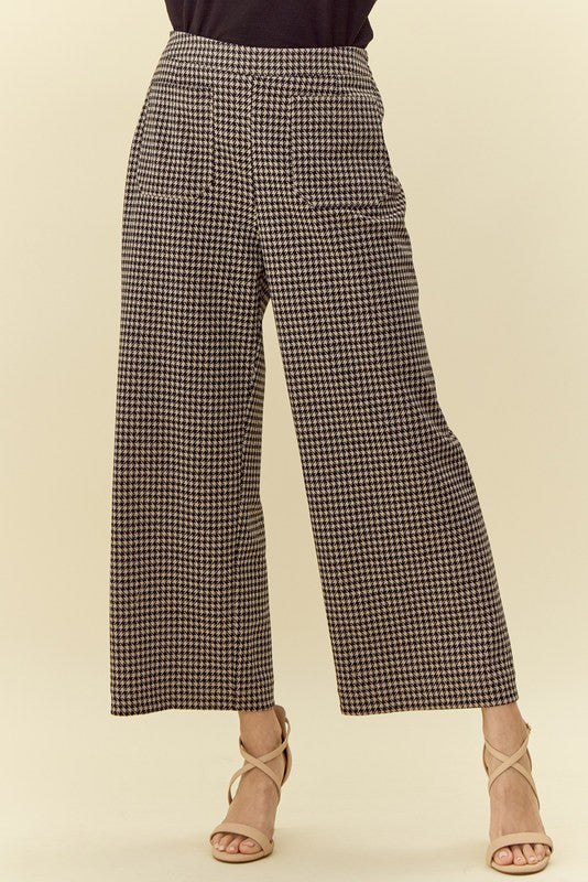 High Rise Front Pocket Wide Leg Houndstooth Pants (S - 3XL)