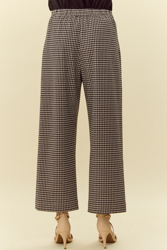 High Rise Front Pocket Wide Leg Houndstooth Pants (S - 3XL)