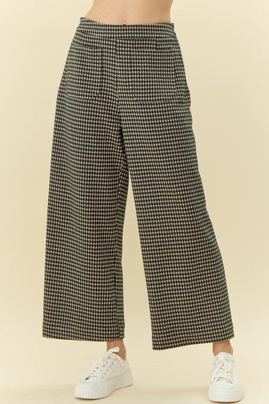 High Rise Front Pocket Wide Leg Houndstooth Pants (S - 3XL)