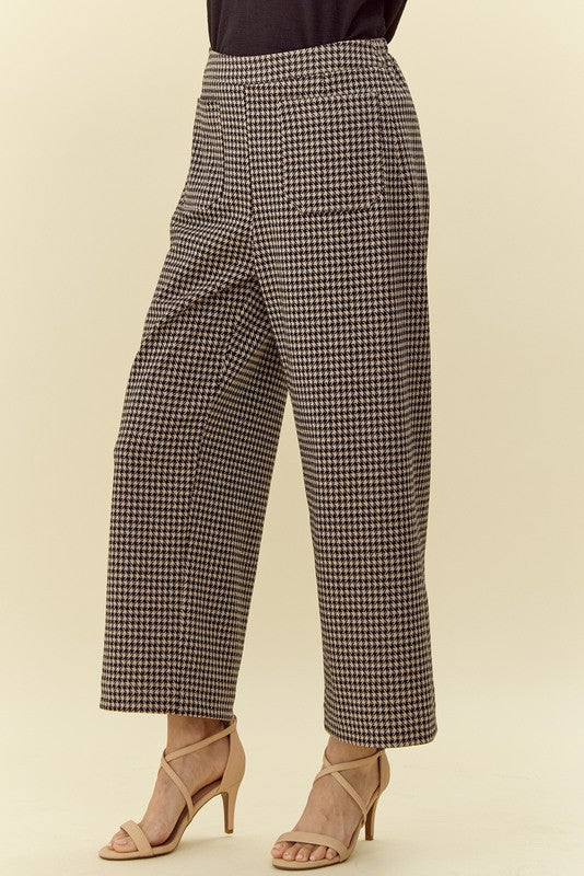 High Rise Front Pocket Wide Leg Houndstooth Pants (S - 3XL)