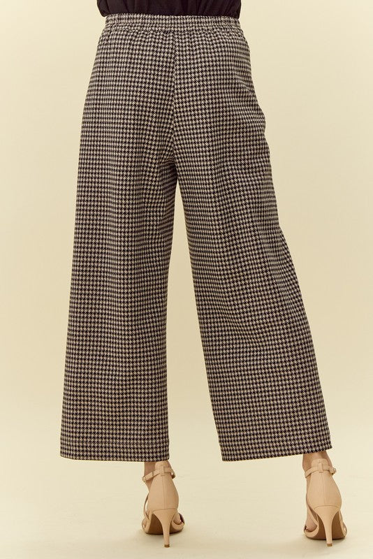 High Rise Front Pocket Wide Leg Houndstooth Pants (S - 3XL)