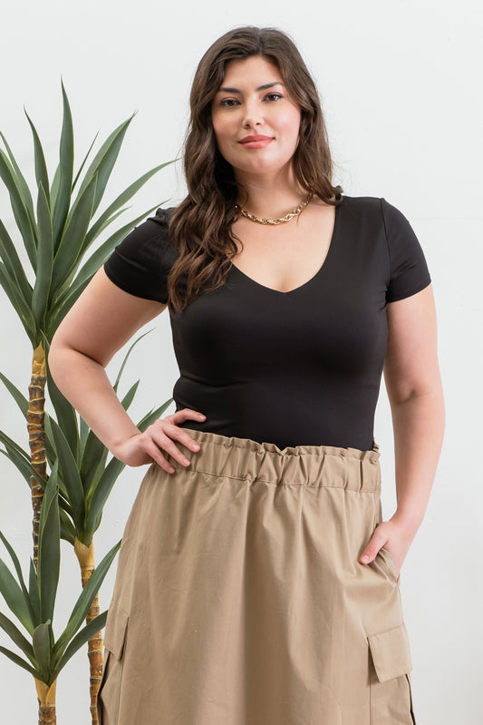 Short Sleeve Bodysuit (Plus Size - Black)