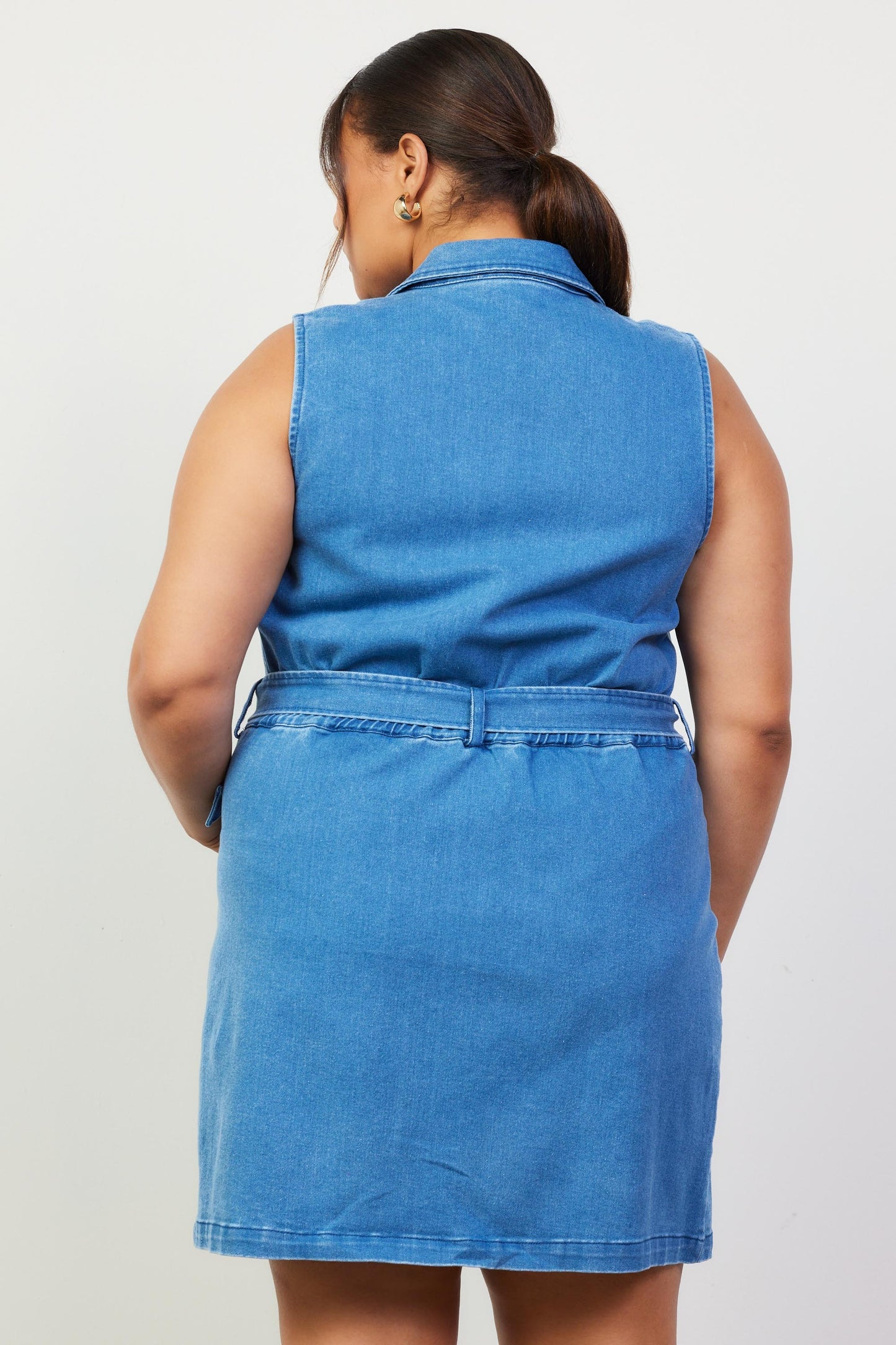 Zip Front Denim Dress (Plus Size)