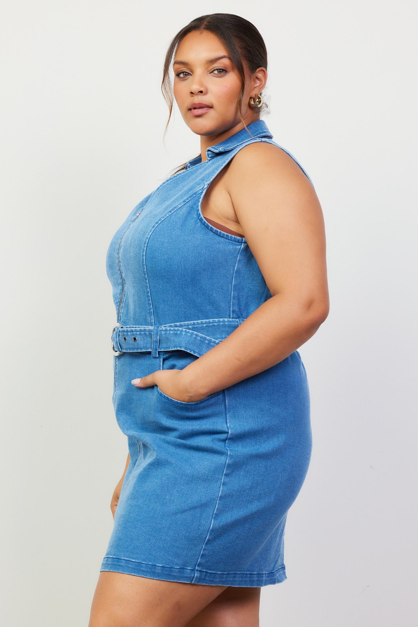 Zip Front Denim Dress (Plus Size)