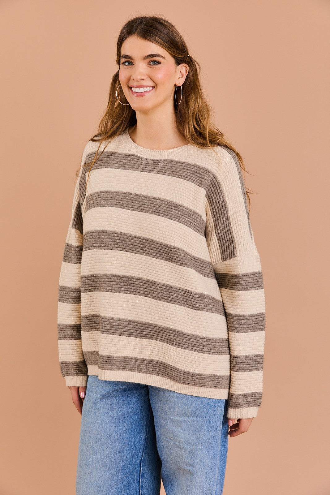 Drop Shoulder Striped Pullover Sweater