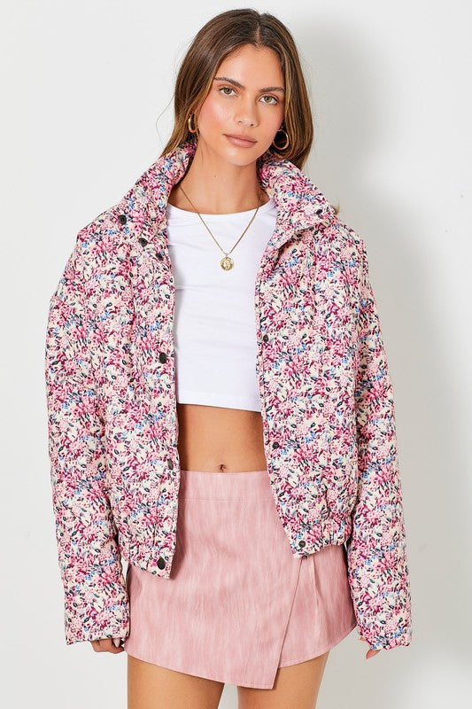 Floral Print Cloth Puffer Jacket