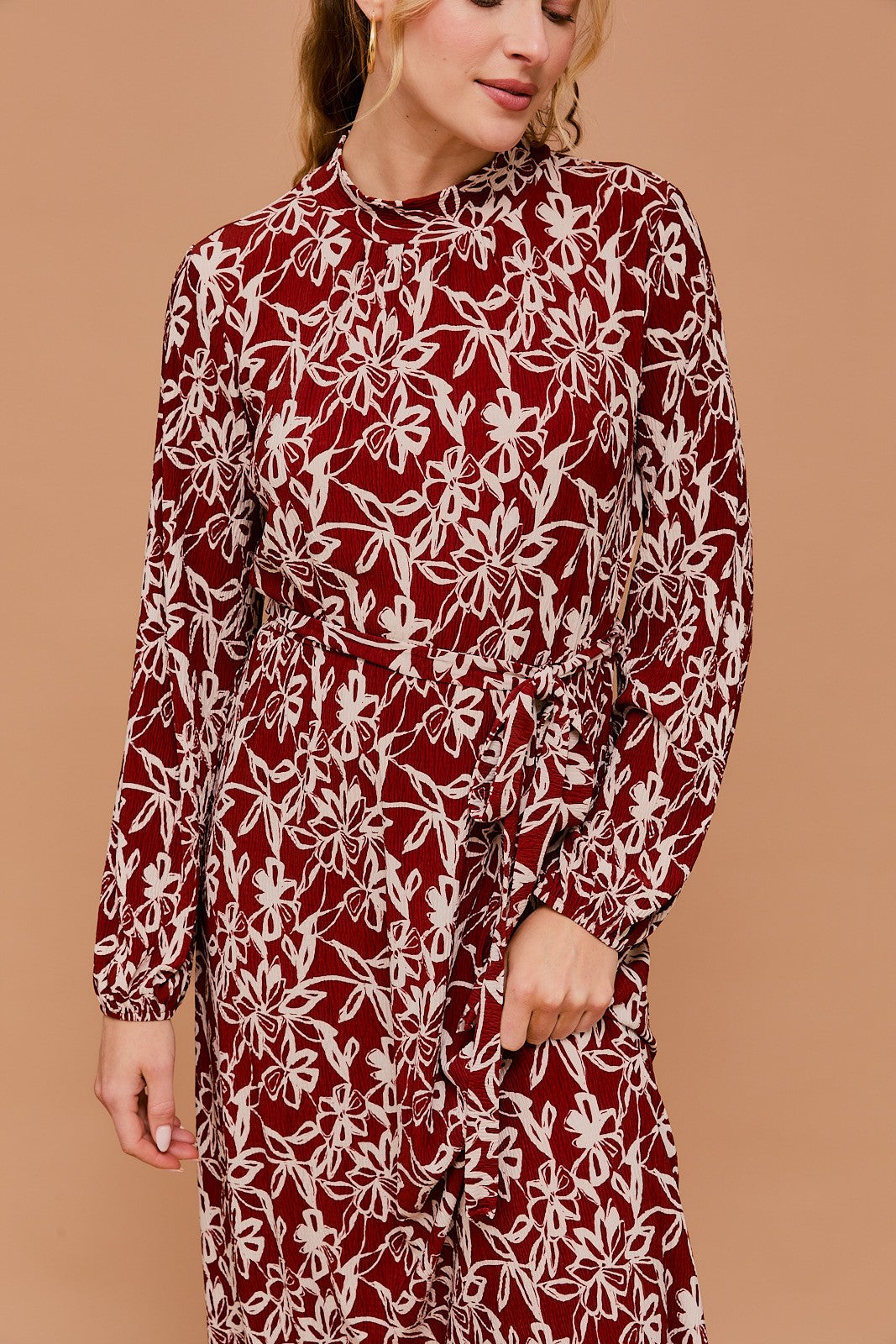 Long Sleeve Mock Neck Fall Floral Dress