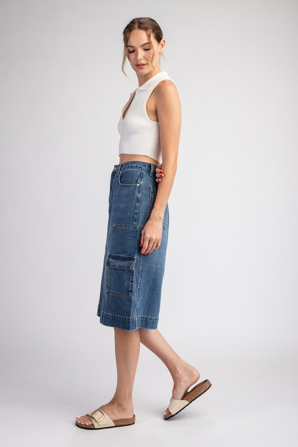 Mineral Washed Denim Midi Skirt