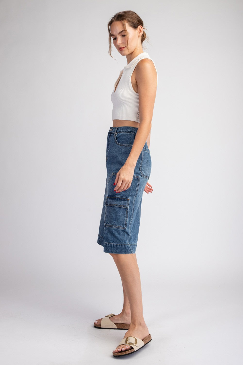 Mineral Washed Denim Midi Skirt