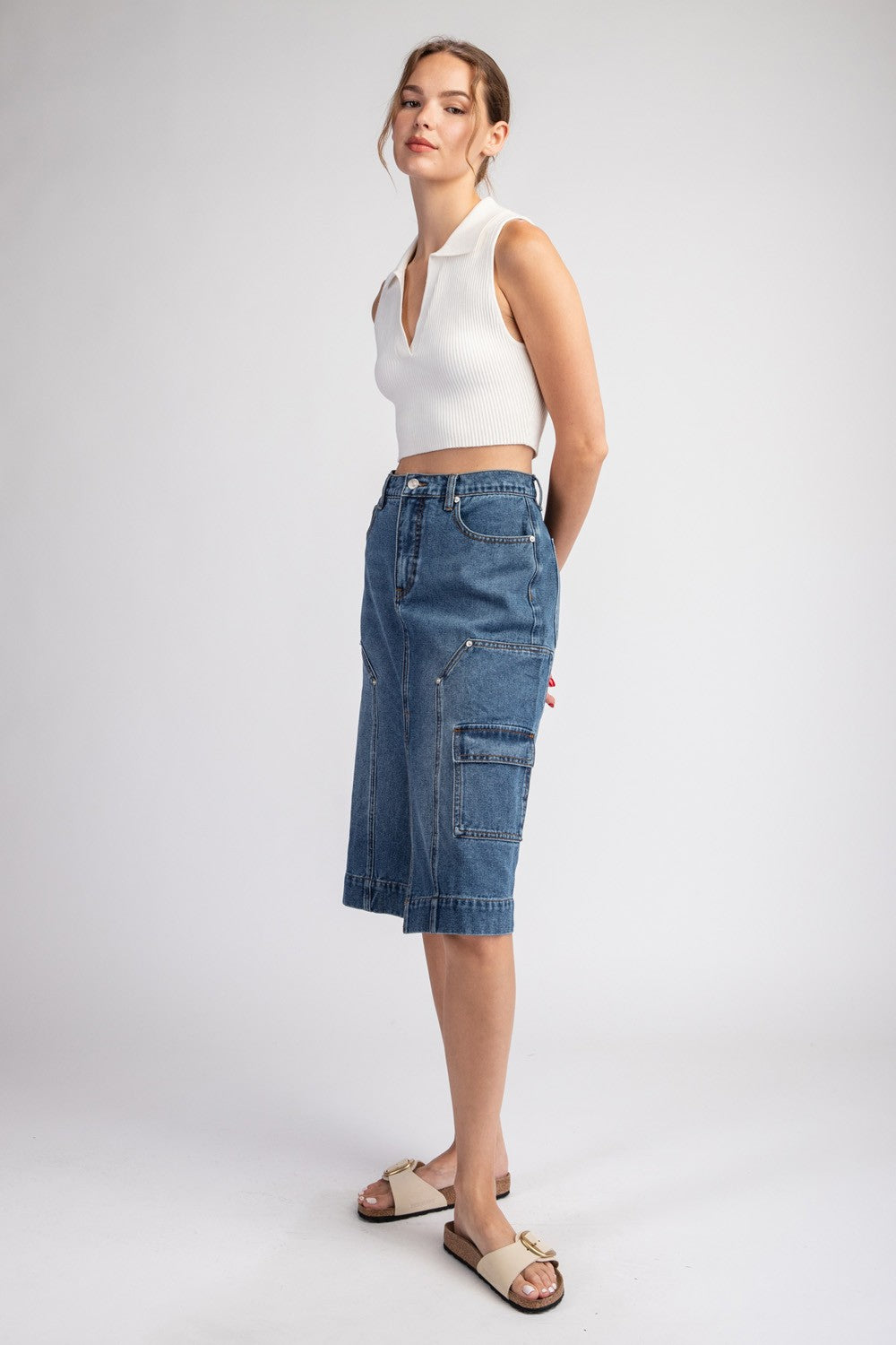 Mineral Washed Denim Midi Skirt