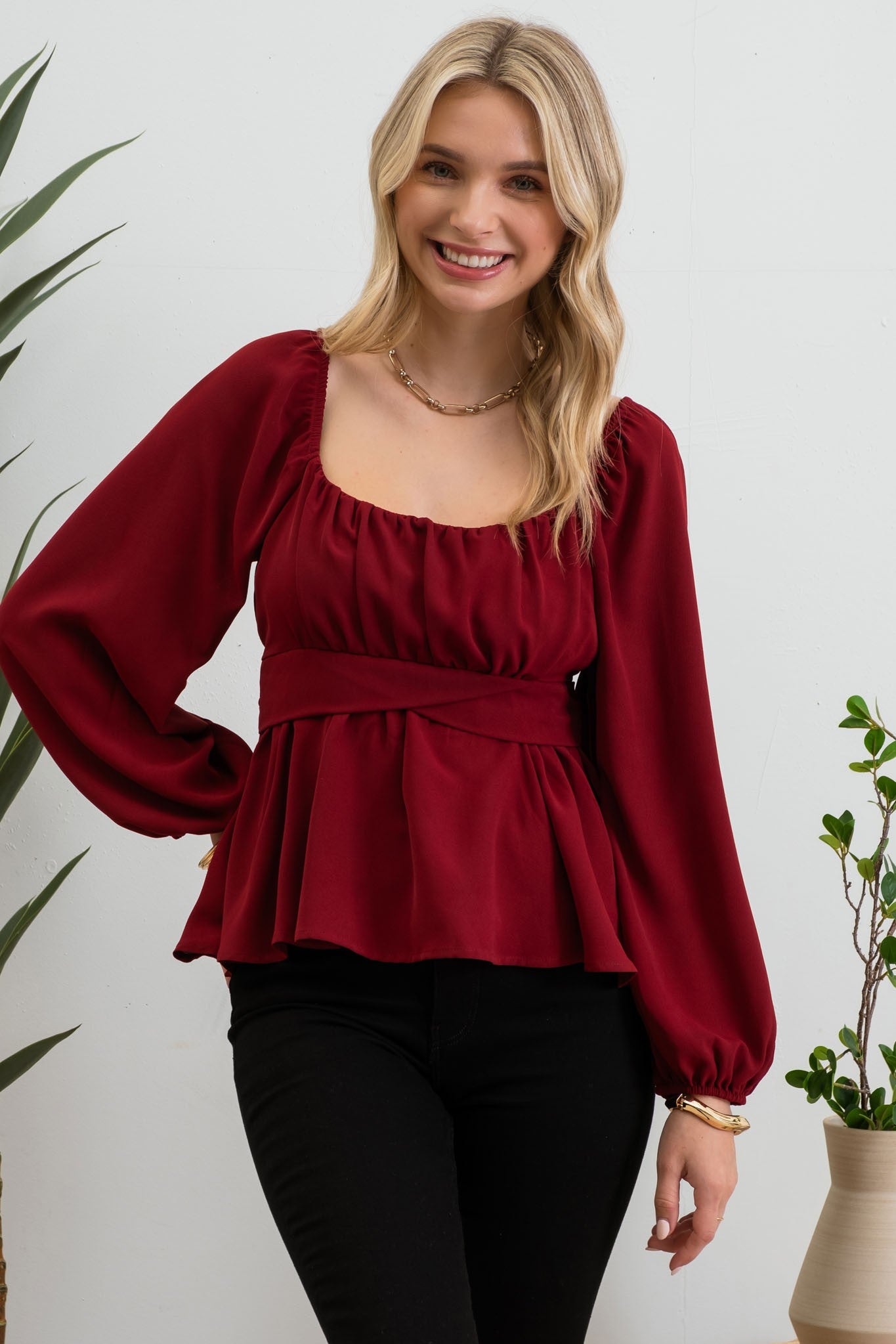 Tie Back Square Neck Blouse