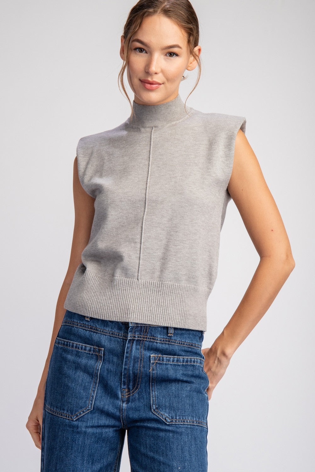 Sleeveless Mock Neck Sweater