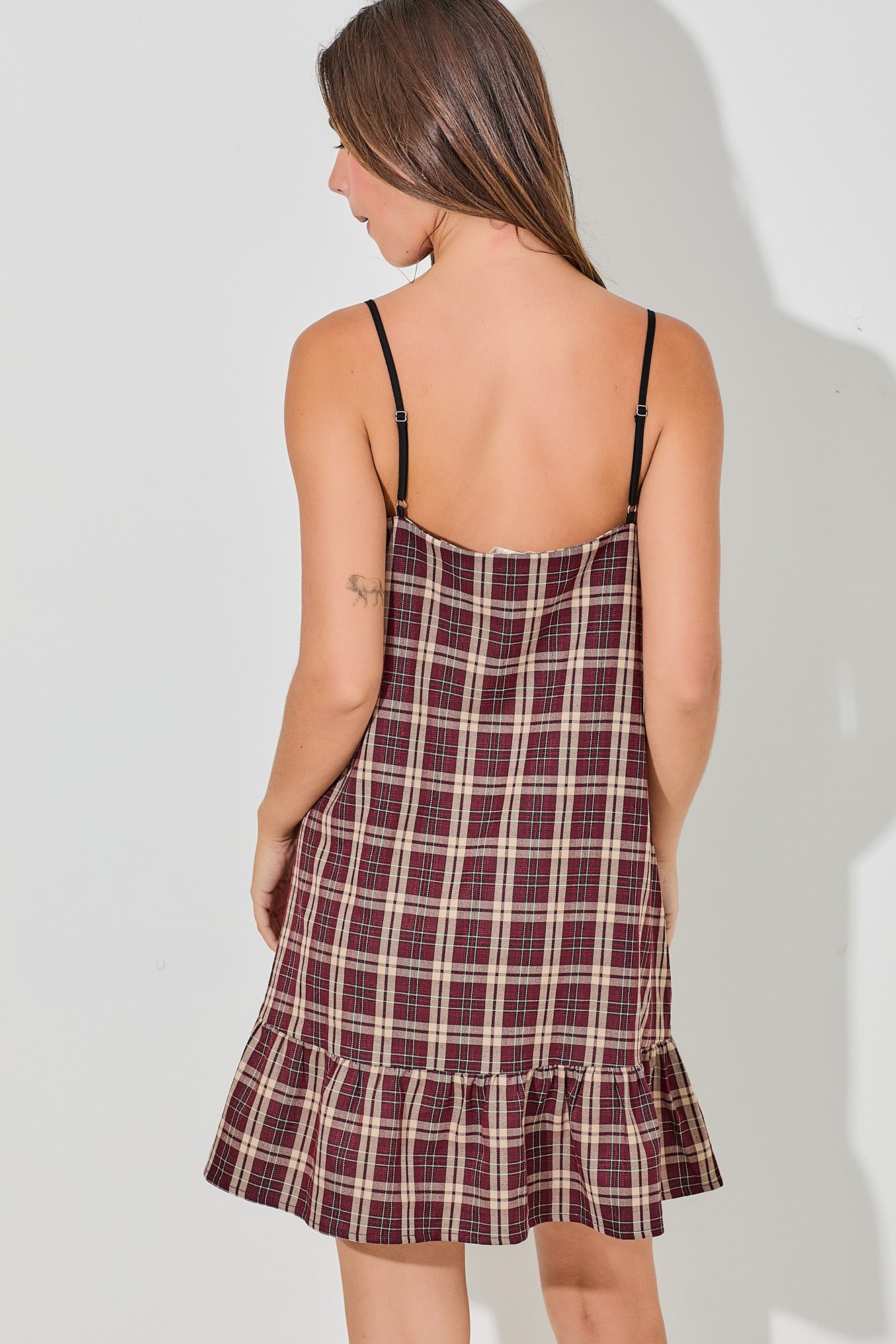 Bow Detail Spaghetti Strap Plaid Mini Dress