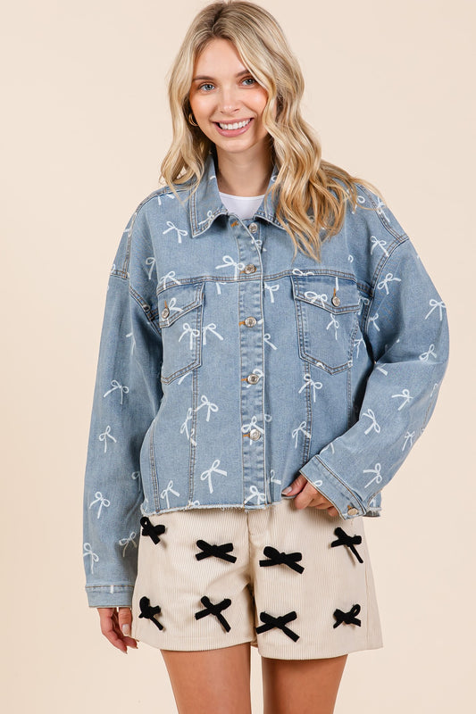 Ribbon Print Denim Jacket (Small - 3XL)