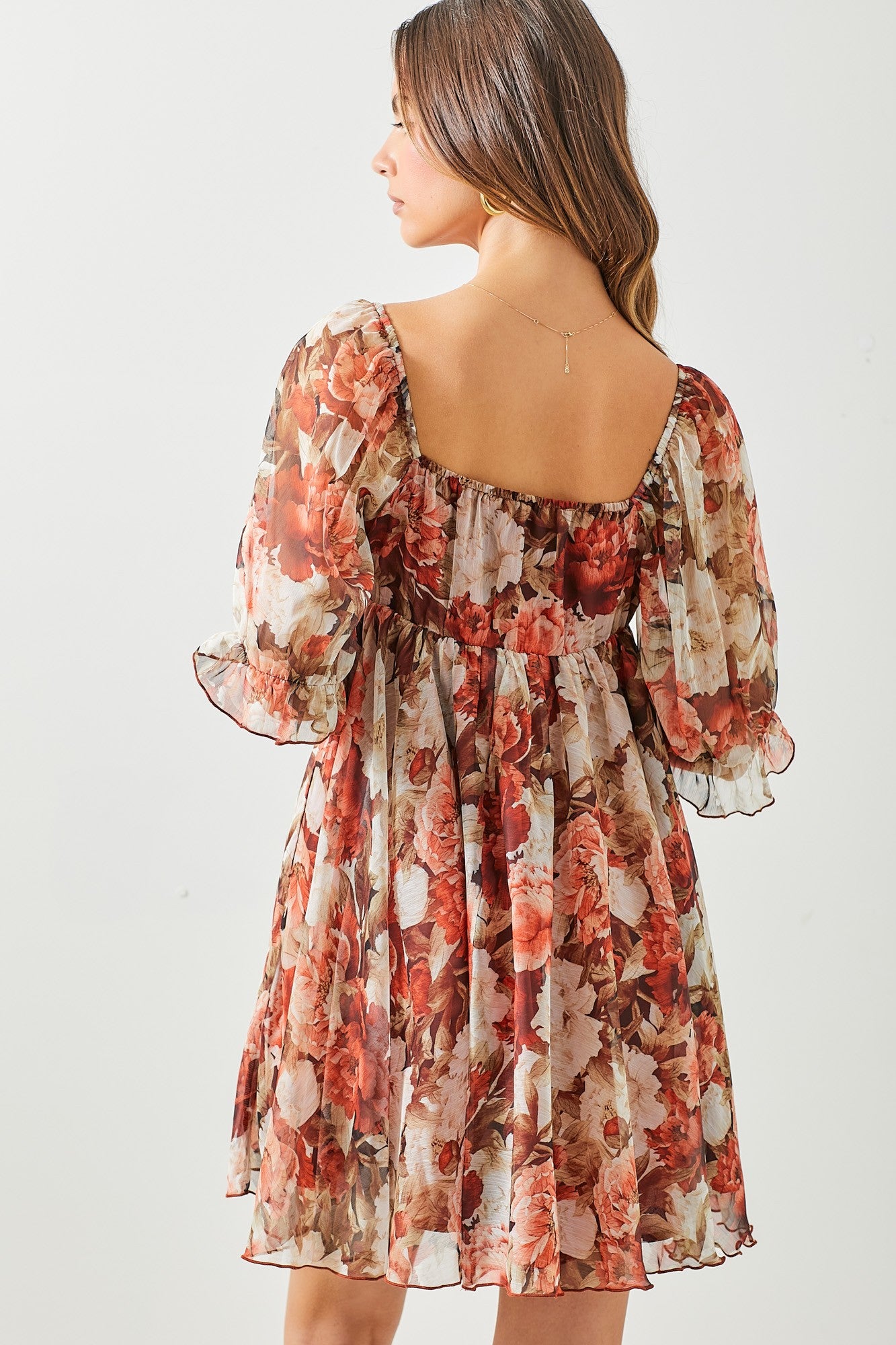 Fall Floral Print Puff Sleeve Dress (S - 3XL)