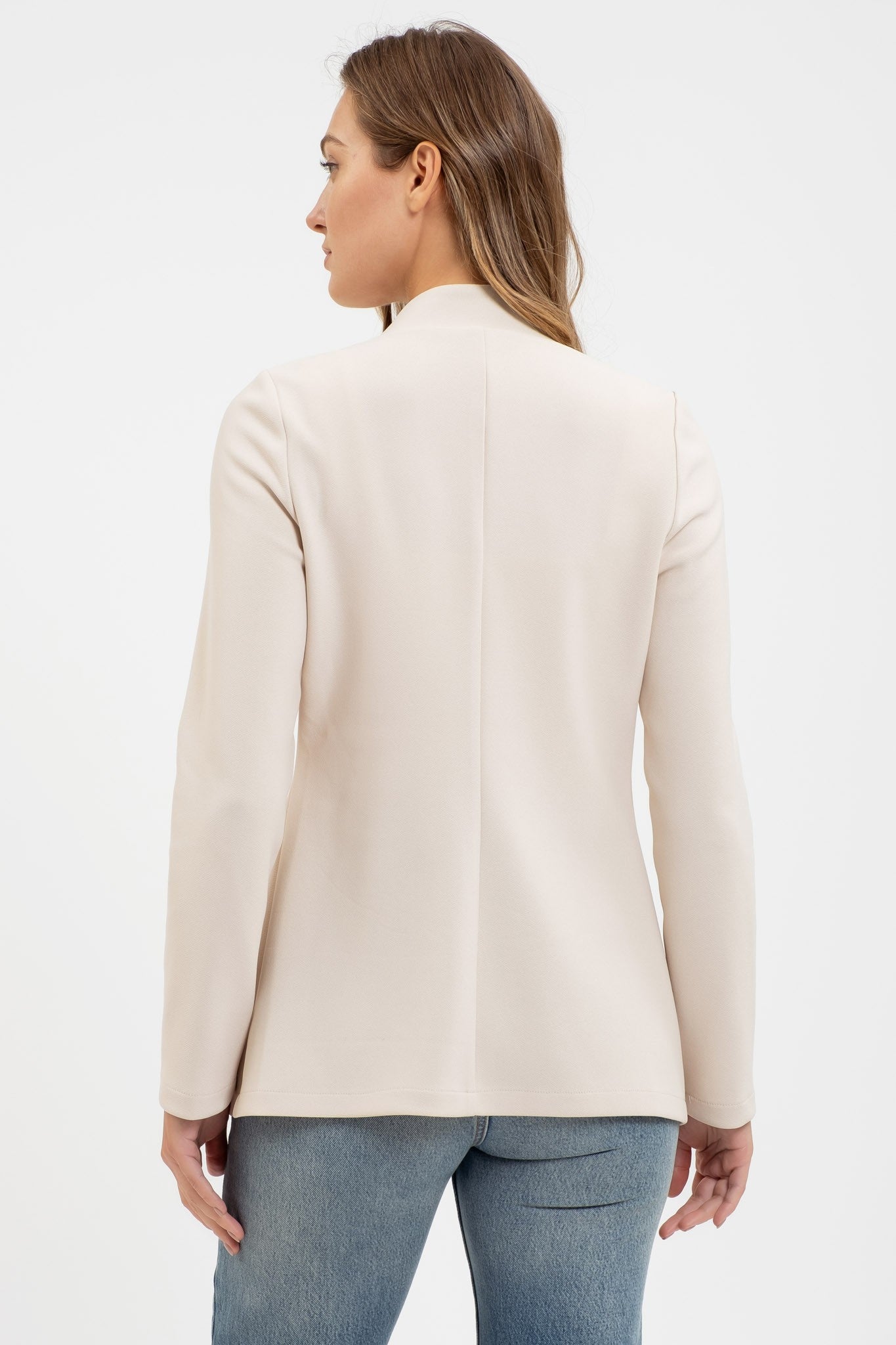 Notch Collar Long Line Blazer (Oatmeal)