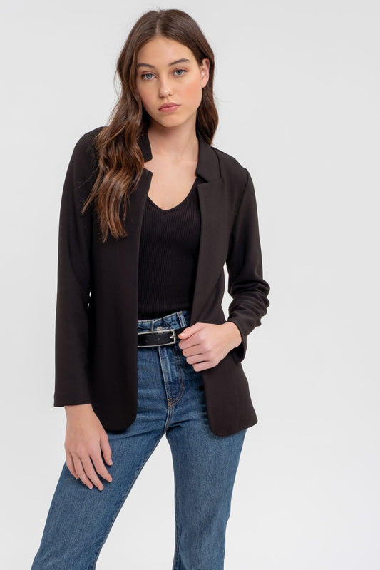 Notch Collar Long Line Blazer (Black)