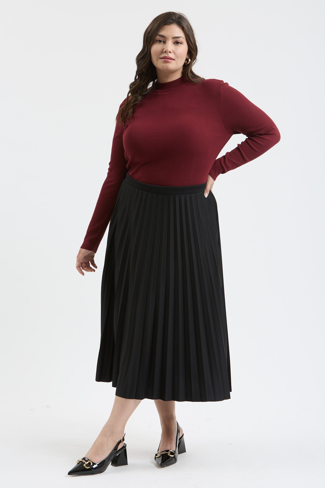 Mock Neck Long Sleeve Lightweight Sweater (Plus Size - Oxblood)