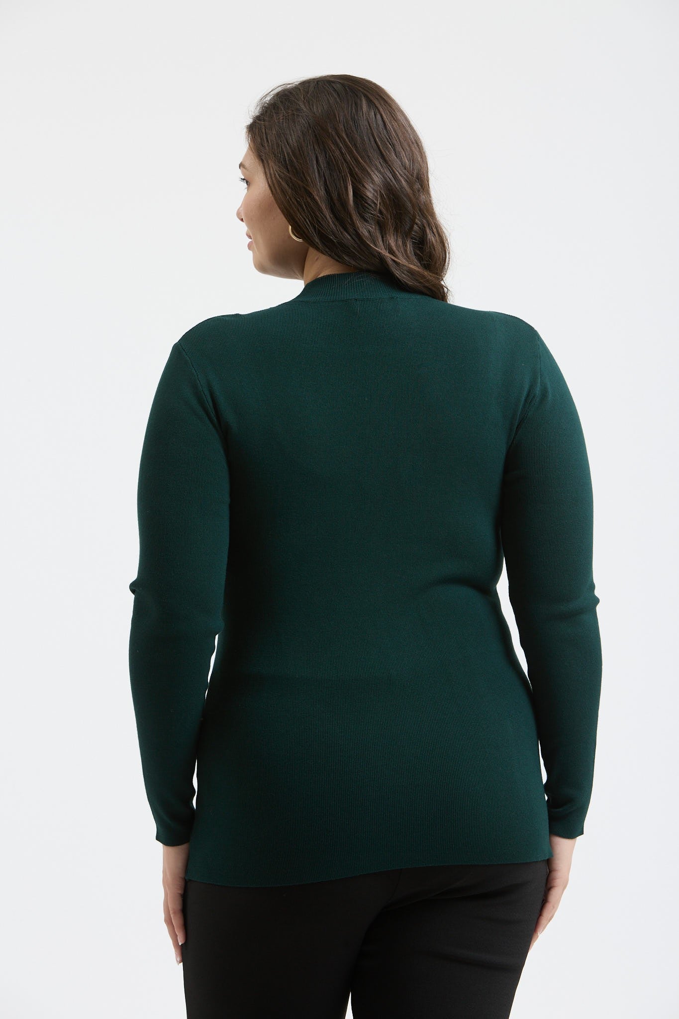 Mock Neck Long Sleeve Lightweight Sweater (Plus Size - Hunter Green)