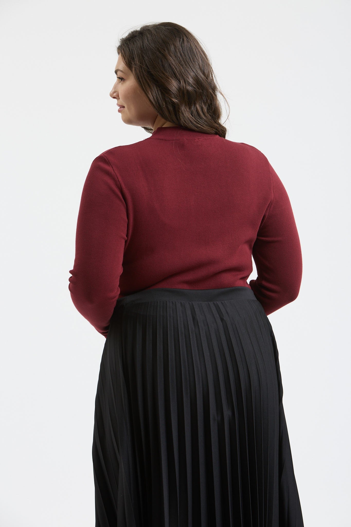 Mock Neck Long Sleeve Lightweight Sweater (Plus Size - Oxblood)