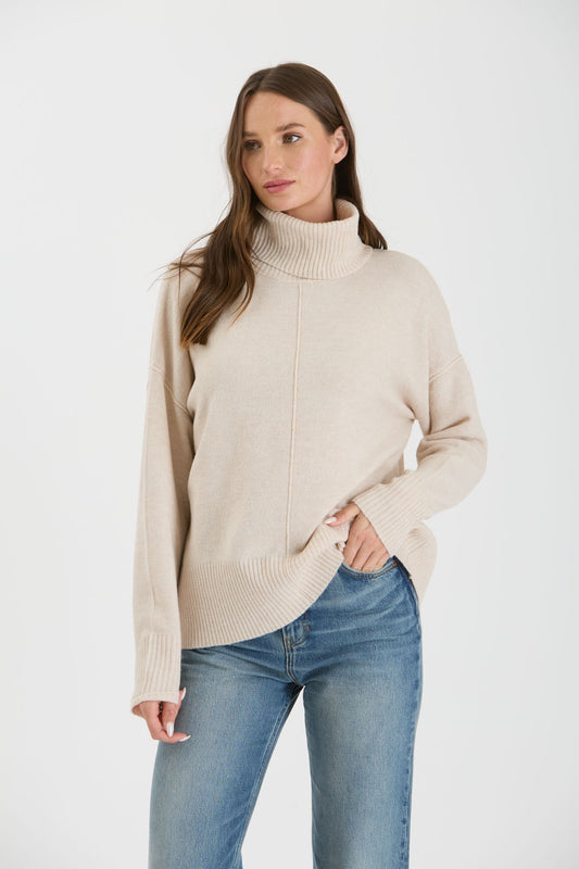 Front Seam Knit Turtleneck Sweater (Oatmeal)