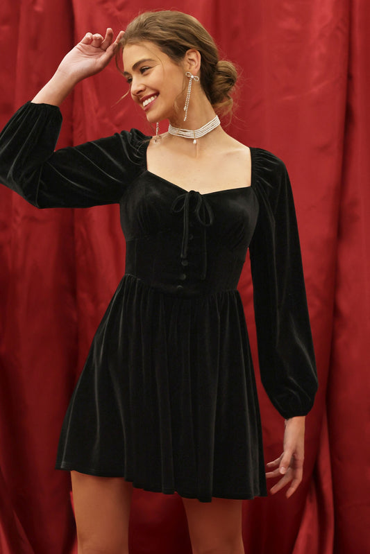 Corset Top Long Sleeve Velvet Dress