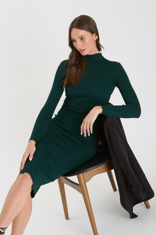 Mock Neck Long Sleeve Knit Midi Dress