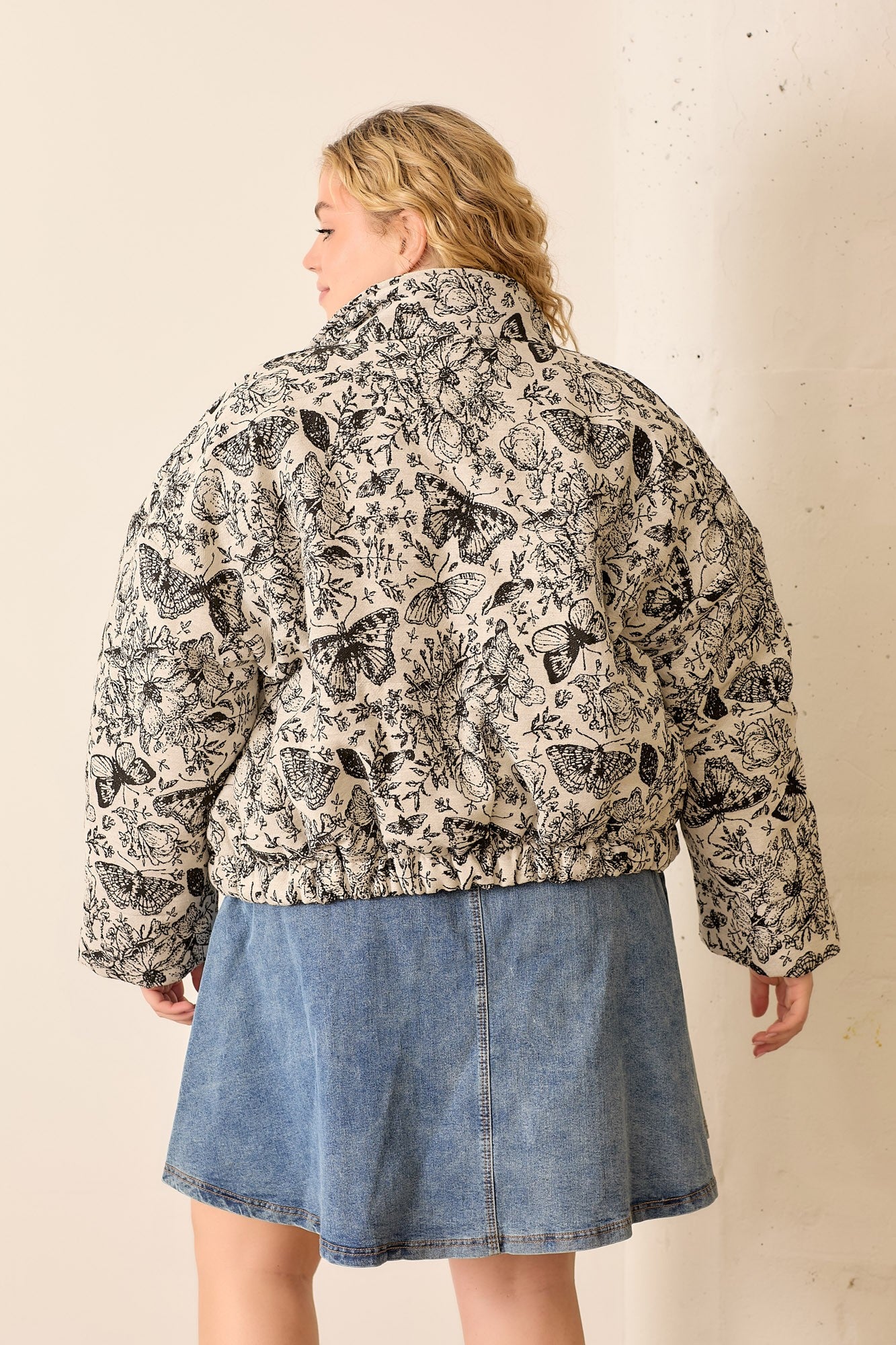 Floral Jacquard Puff Jacket (Plus Size)