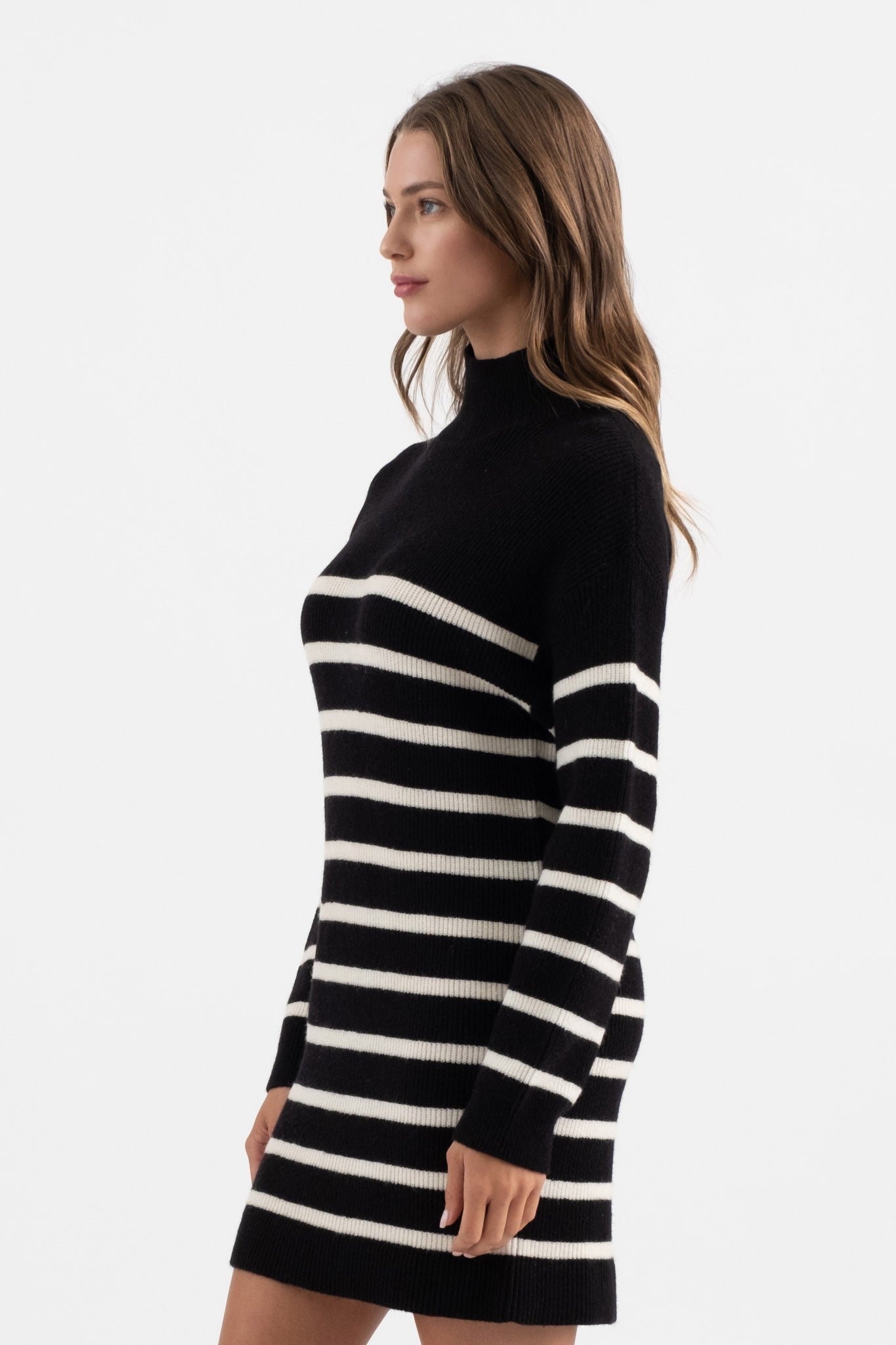 Stripe Mock Neck Long Sleeve Sweater Dress