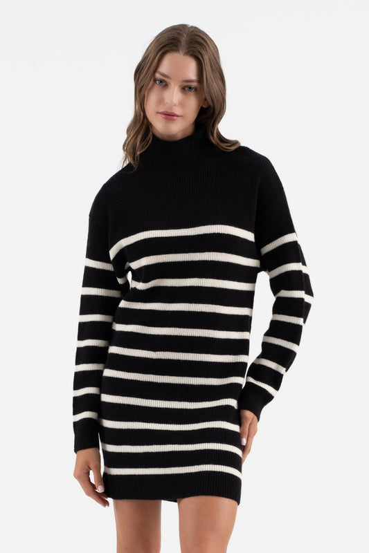 Stripe Mock Neck Long Sleeve Sweater Dress