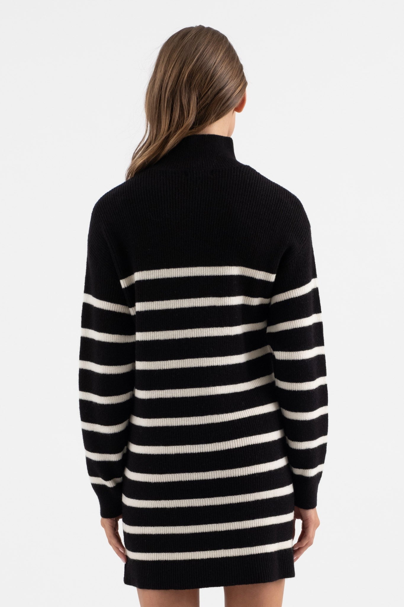 Stripe Mock Neck Long Sleeve Sweater Dress