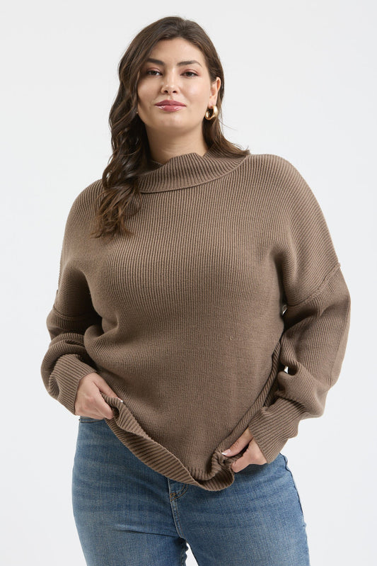 Mock Neck Ribbed Sweater (Plus Size)