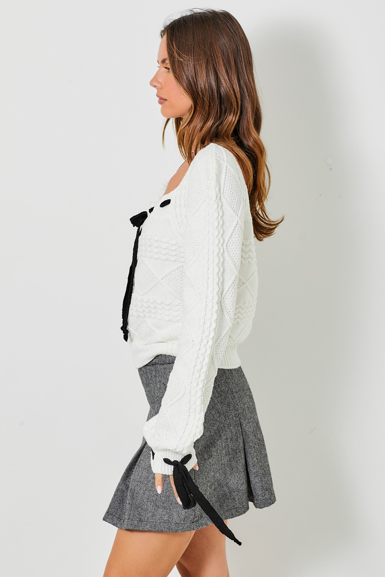 Boat Neck Contrast Ribbon Detail Sweater (Plus Size)