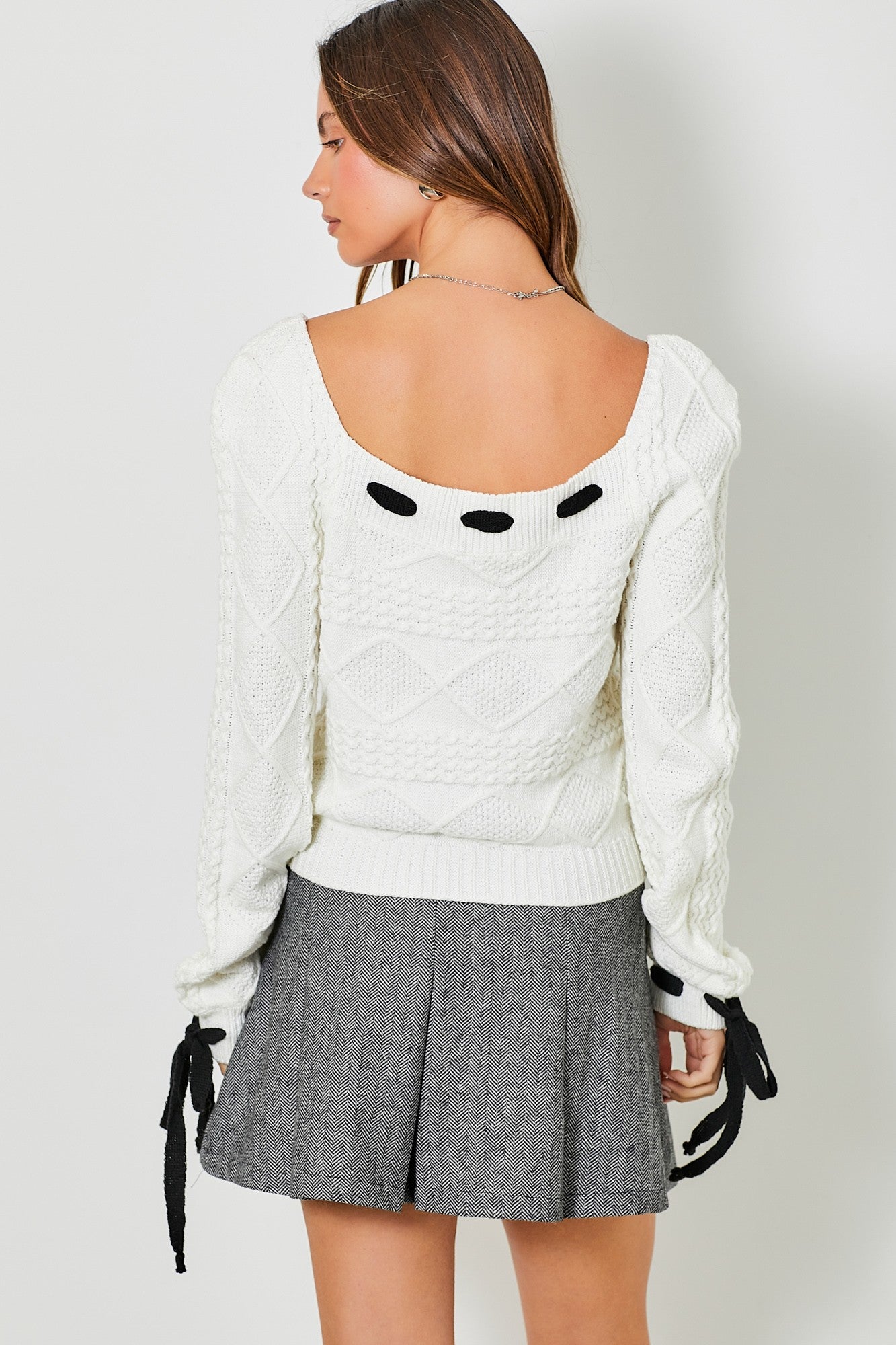 Boat Neck Contrast Ribbon Detail Sweater (Plus Size)