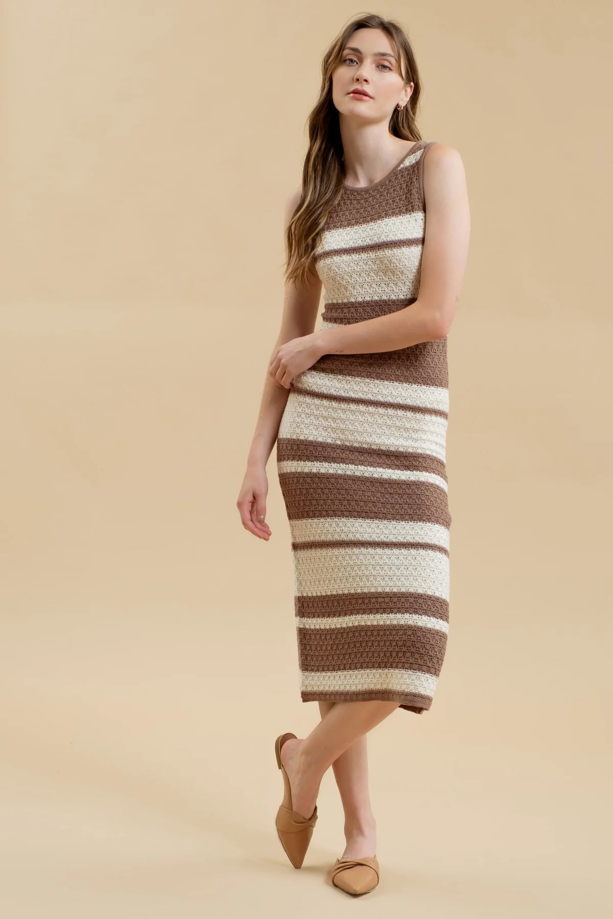 Stripe Sleeveless Crochet Midi Dress