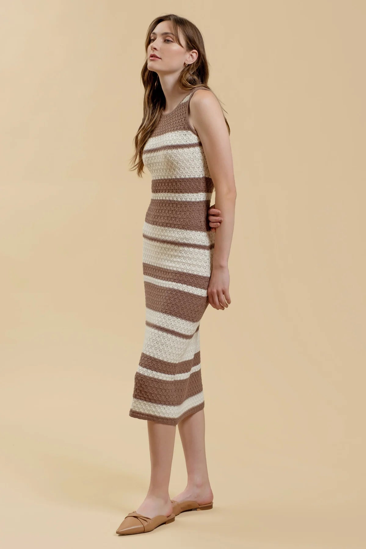 Stripe Sleeveless Crochet Midi Dress