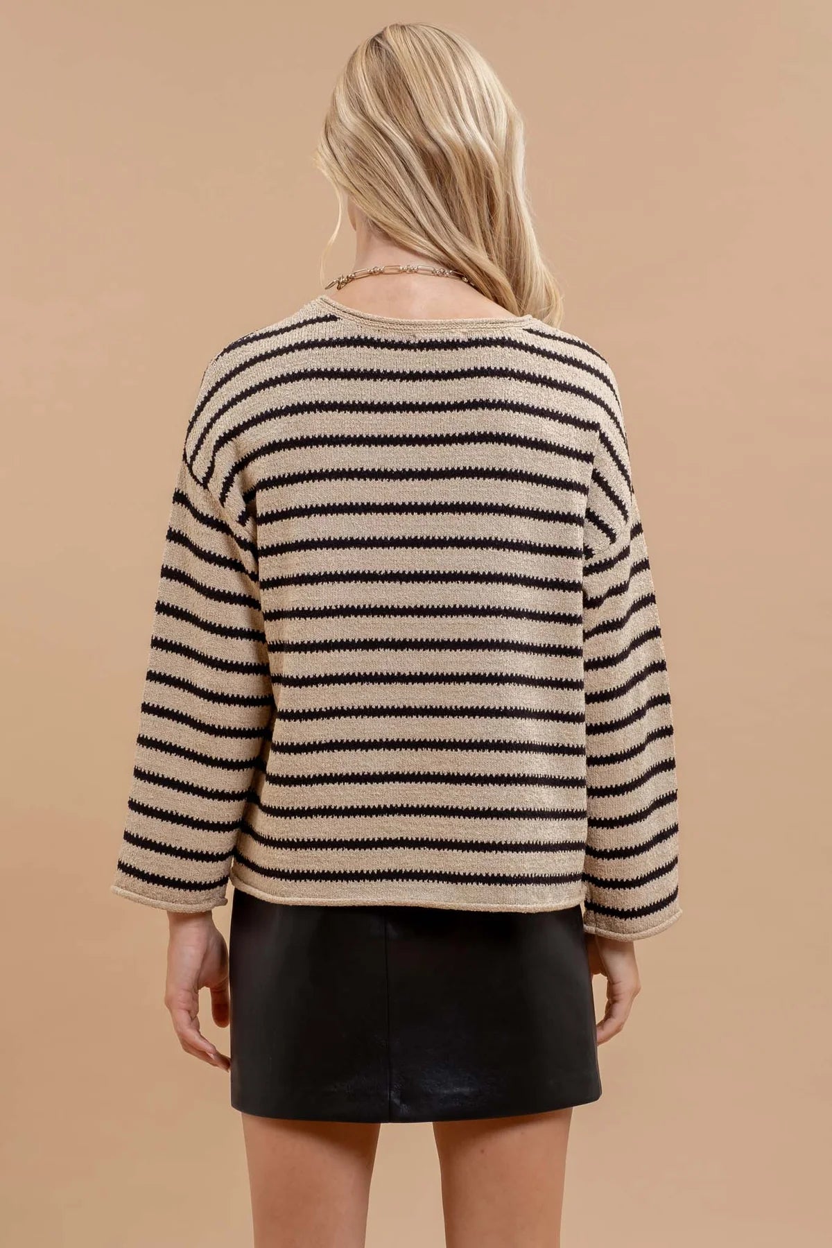 Stripe Boat Neck Drop Shoulder Knit Sweater