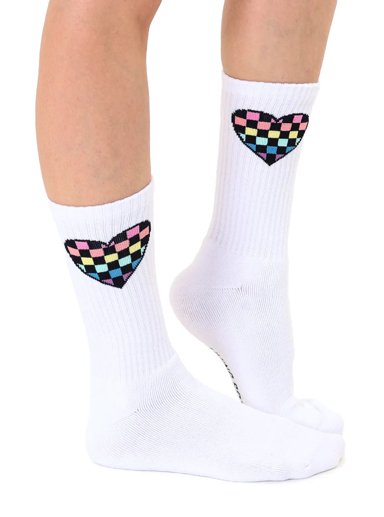 "Checker Heart" Unisex Classic Crew Socks