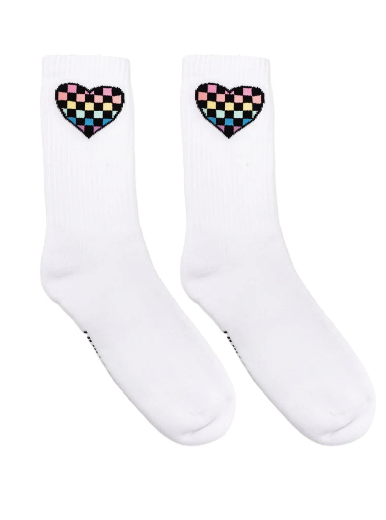 "Checker Heart" Unisex Classic Crew Socks