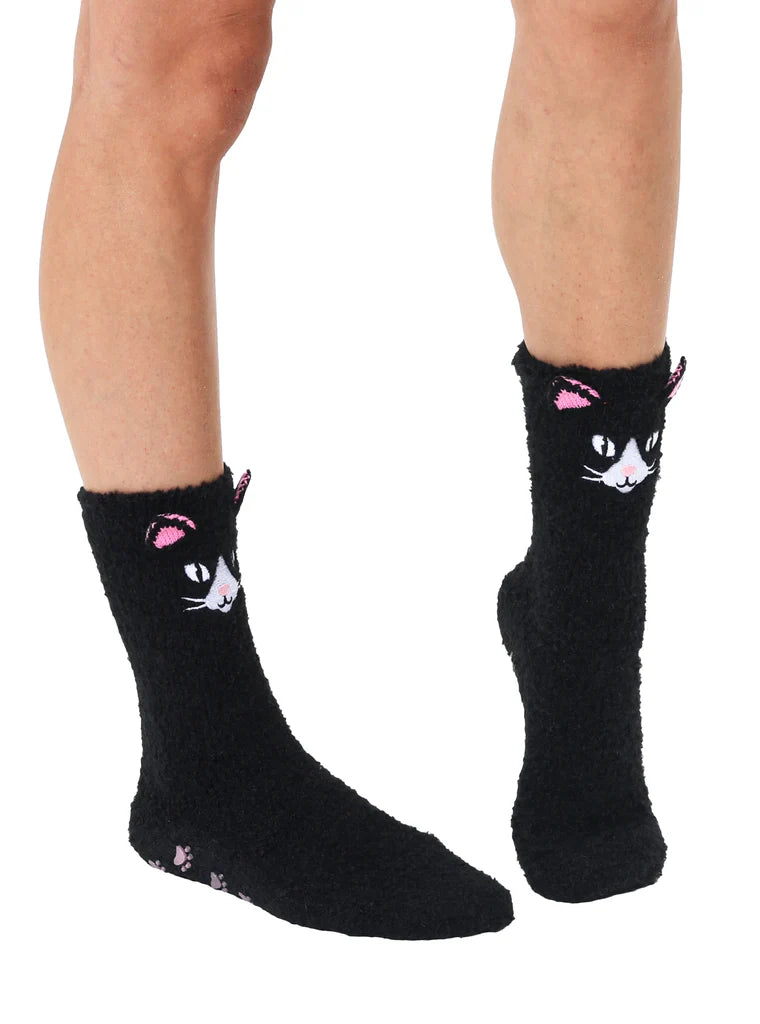 Fuzzy Black Cat Unisex Crew Socks