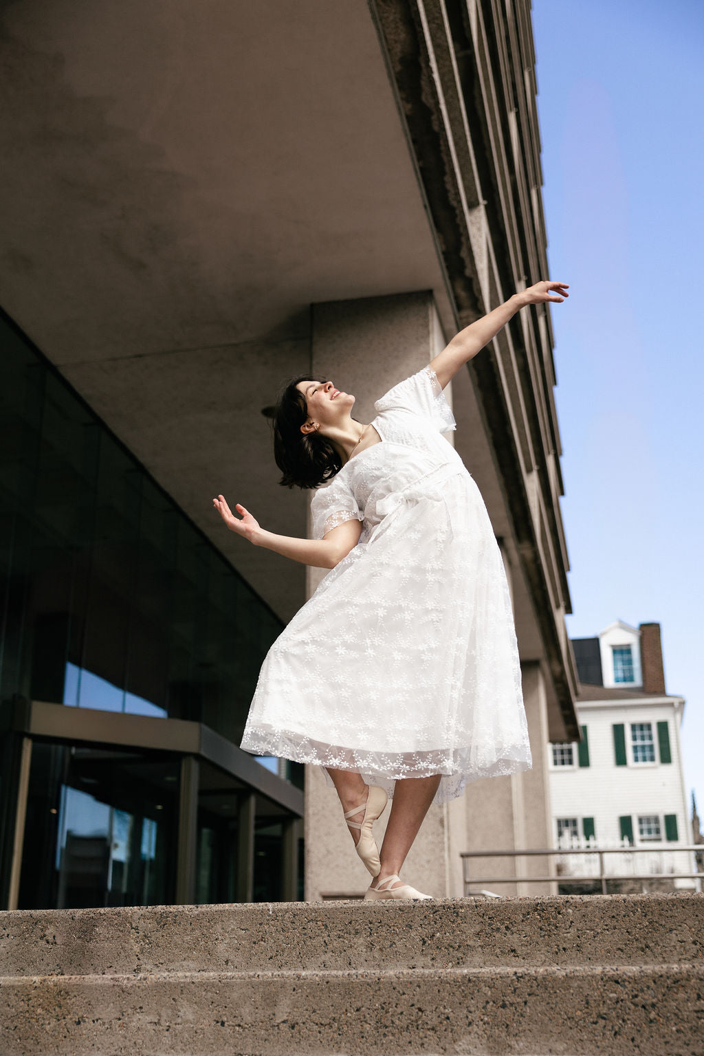 White Floral Embroidery Midi Dress