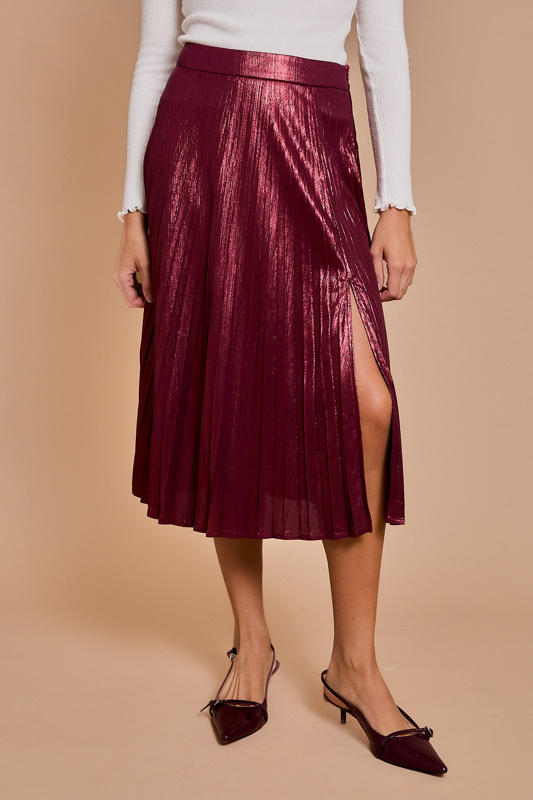 Lurex Pleated Midi Skirt